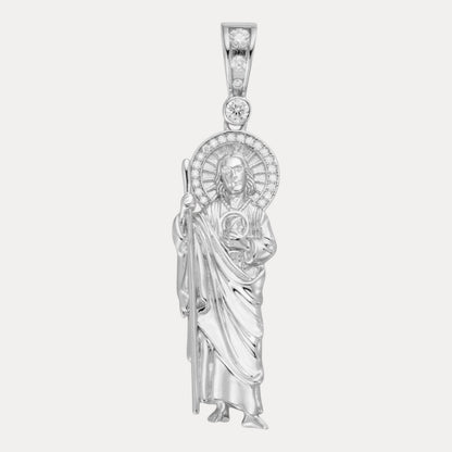 925 Sterling Silver St Jude Tadeo Pendant With Moissanite