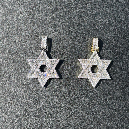 925 Sterling Silver Baguette Moissanite Star Of David Pendant - Small