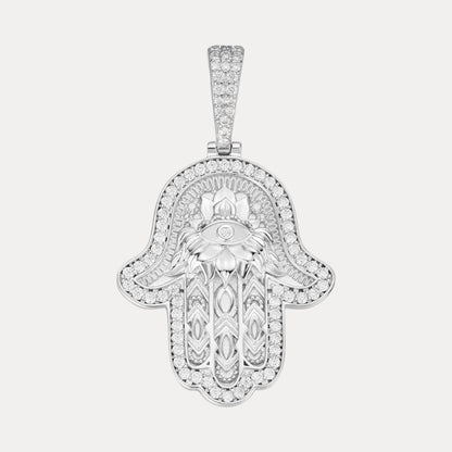 925 Sterling Silver Hamsa Hand Pendant With Moissanite - Medium