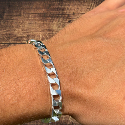 925 Sterling Silver 8mm Square Curb Bracelet
