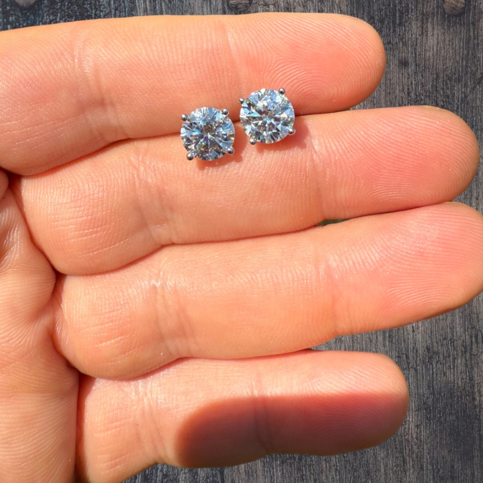 925 Sterling Silver 8mm Moissanite Earrings 4ct TW Studs