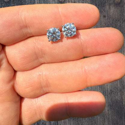 925 Sterling Silver 8mm Moissanite Earrings 4ct TW Studs