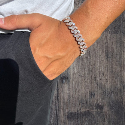 925 Sterling Silver 12mm Moissanite Cuban Prong Bracelet