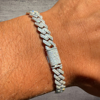 925 Sterling Silver 8mm Moissanite Cuban Prong Bracelet