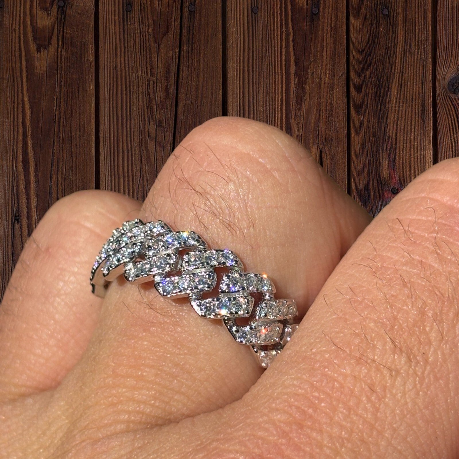 925 Sterling Silver Prong Miami Cuban Ring With Moissanite - ITALIA Chains