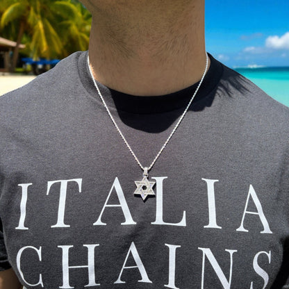 925 Sterling Silver Baguette Moissanite Star Of David Pendant - Small