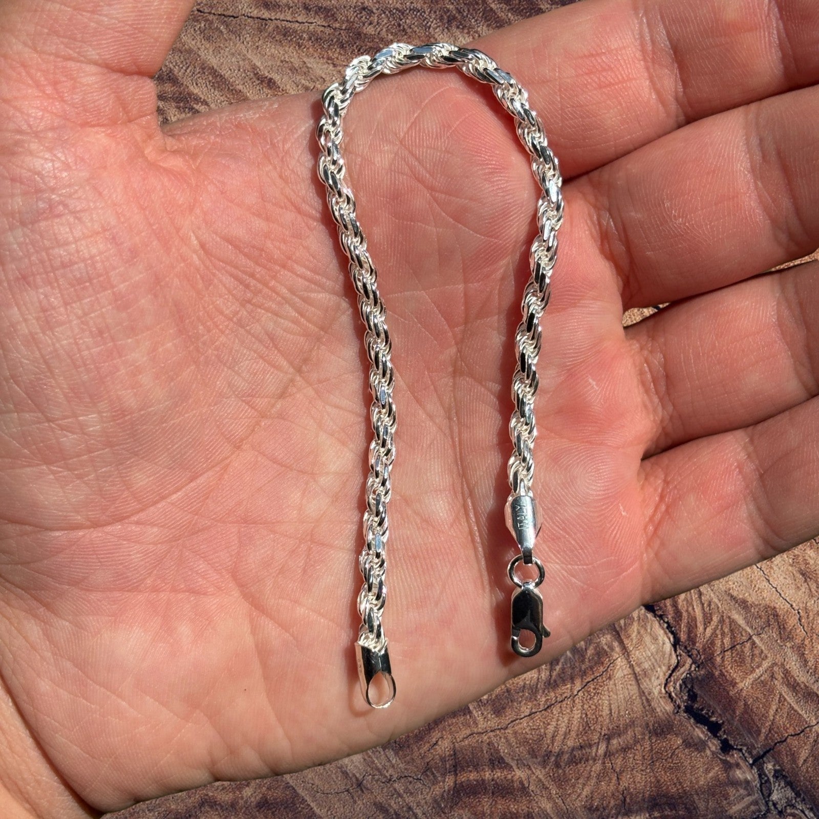 925 Sterling Silver 4mm Diamond Cut Rope Bracelet