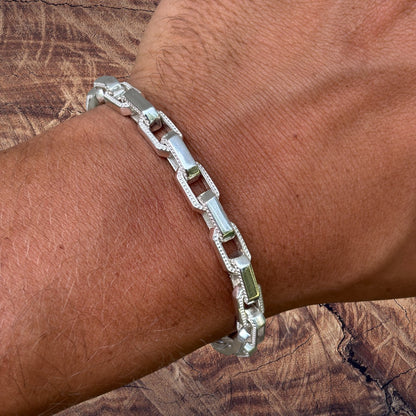 925 Sterling Silver 7mm Fancy Hermes Rolo Link Bracelet