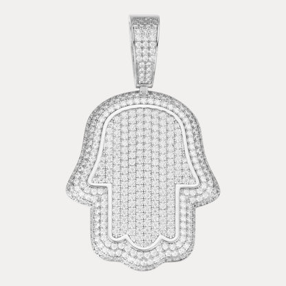 925 Sterling Silver Fully Iced Out Hamsa Pendant With Moissanite - Large