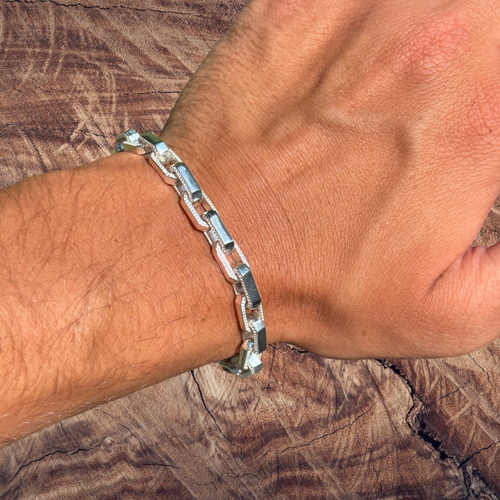 925 Sterling Silver 7mm Fancy Hermes Rolo Link Bracelet