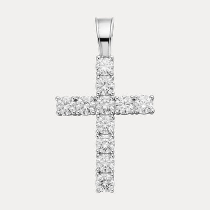 925 Sterling Silver Tennis Cross Pendant With Moissanite - Large