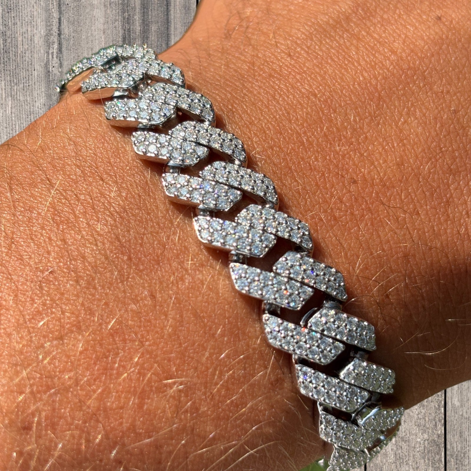 925 Sterling Silver 16mm Moissanite Cuban Prong Bracelet