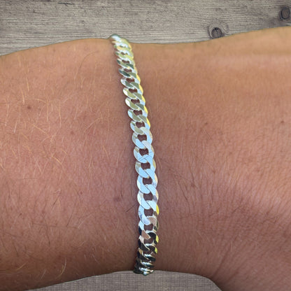 925 Sterling Silver 4mm Flat Curb Bracelet