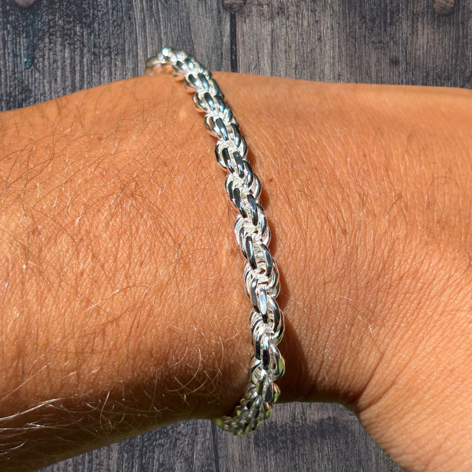 925 Sterling Silver 5mm Diamond Cut Rope Bracelet