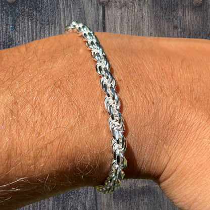 925 Sterling Silver 5mm Diamond Cut Rope Bracelet