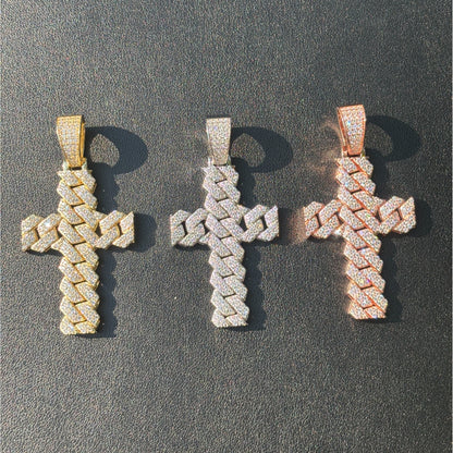 925 Sterling Silver Cuban Prong Cross With Moissanite - Medium