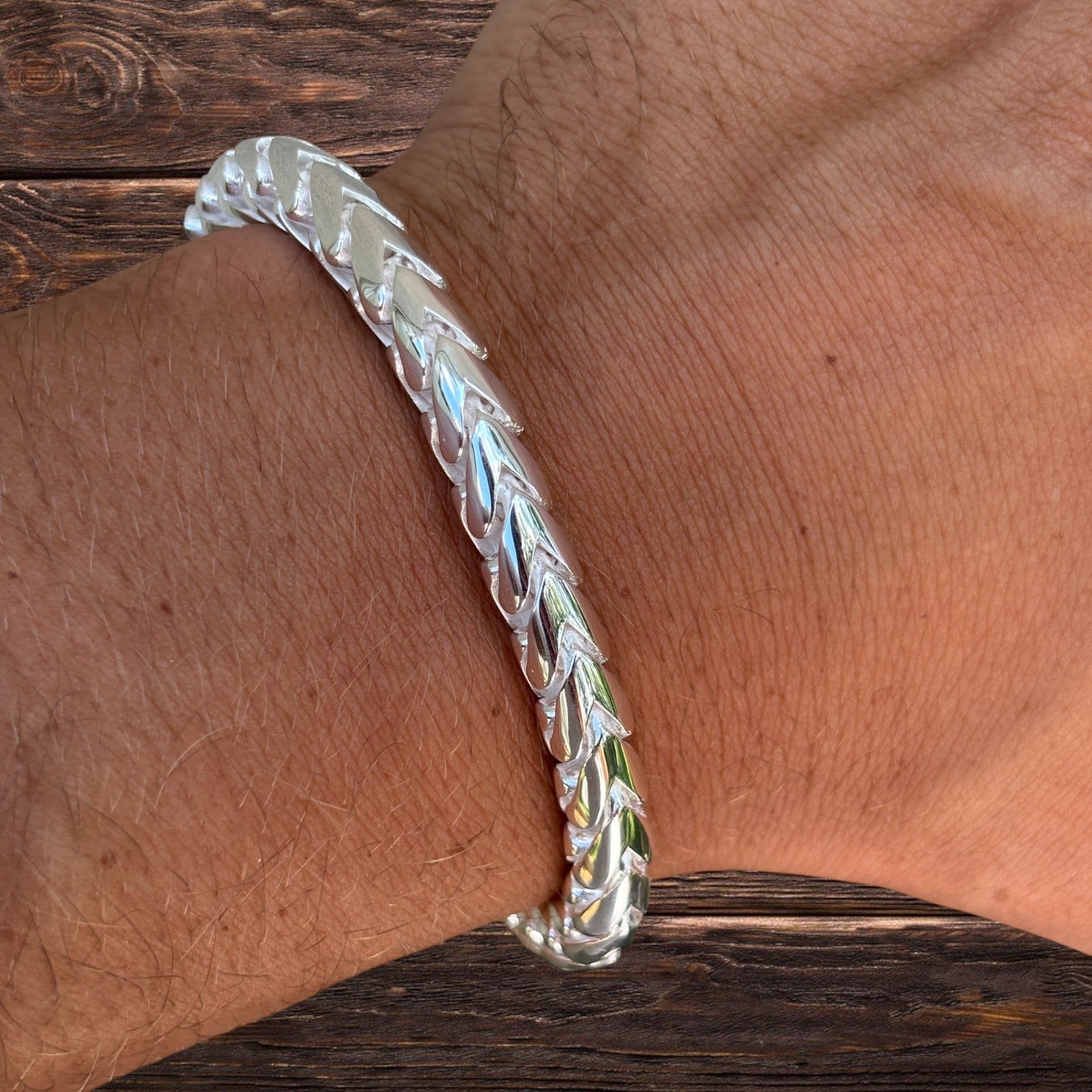 925 Sterling Silver 7mm Rounded Franco Bracelet W. Box Clasp