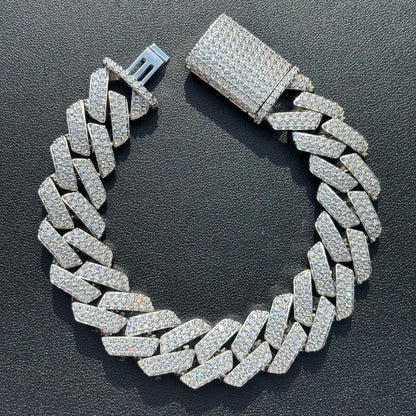 925 Sterling Silver 16mm Moissanite Cuban Prong Bracelet