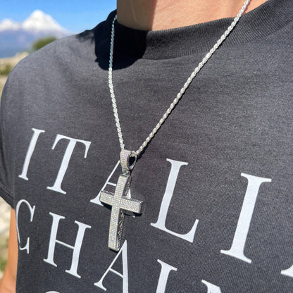 925 Sterling Silver Iced Out Cross Pendant With Moissanite