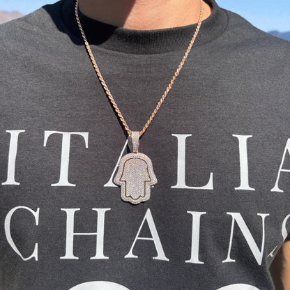 925 Sterling Silver Fully Iced Out Hamsa Pendant With Moissanite - Medium