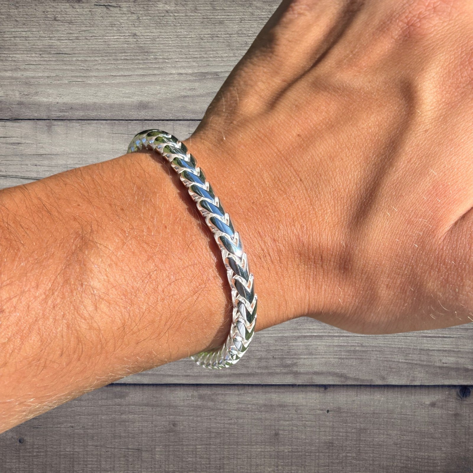 925 Sterling Silver 6mm Rounded Franco Bracelet W. Box Clasp