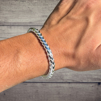 925 Sterling Silver 6mm Rounded Franco Bracelet W. Box Clasp