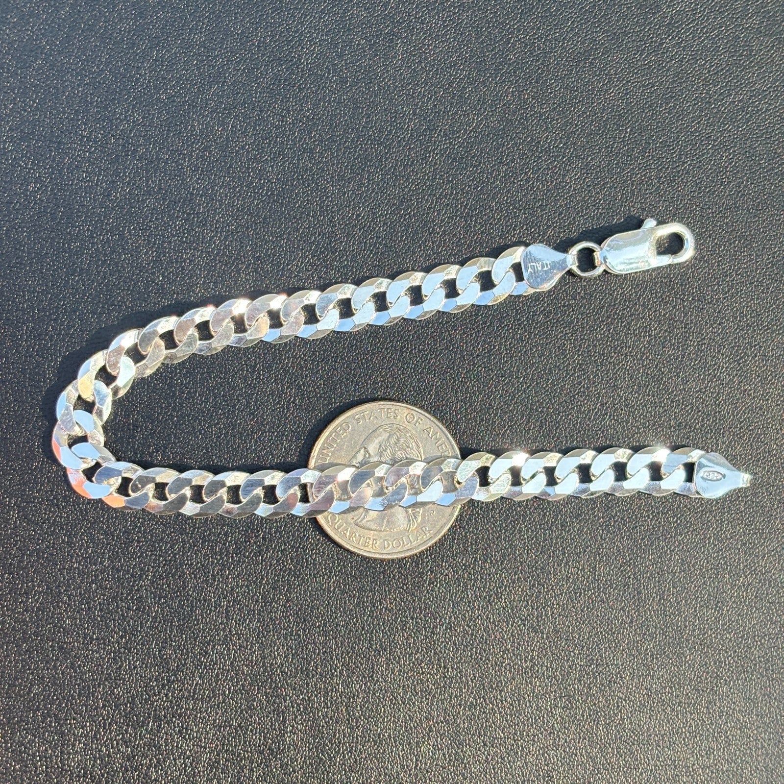 925 Sterling Silver 8mm Flat Curb Bracelet