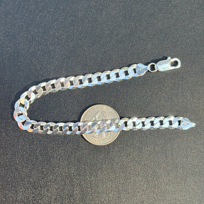 925 Sterling Silver 8mm Flat Curb Bracelet
