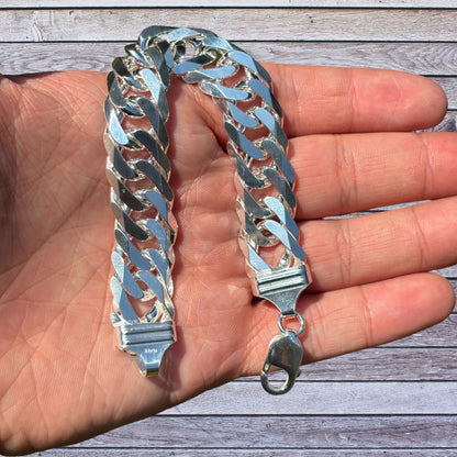 925 Sterling Silver 16mm Double Curb Bracelet