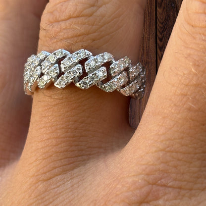 925 Sterling Silver Prong Miami Cuban Ring With Moissanite - ITALIA Chains