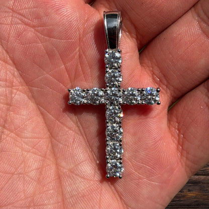925 Sterling Silver Tennis Cross Pendant With Moissanite - Large