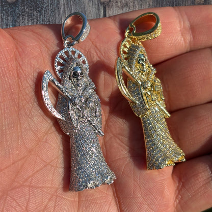 925 Sterling Silver Grim Reaper Pendant With Moissanite