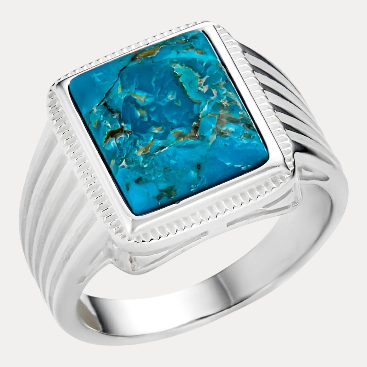 925 Sterling Silver Square Blue Turquoise Ring