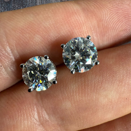925 Sterling Silver 8mm Moissanite Earrings 4ct TW Studs