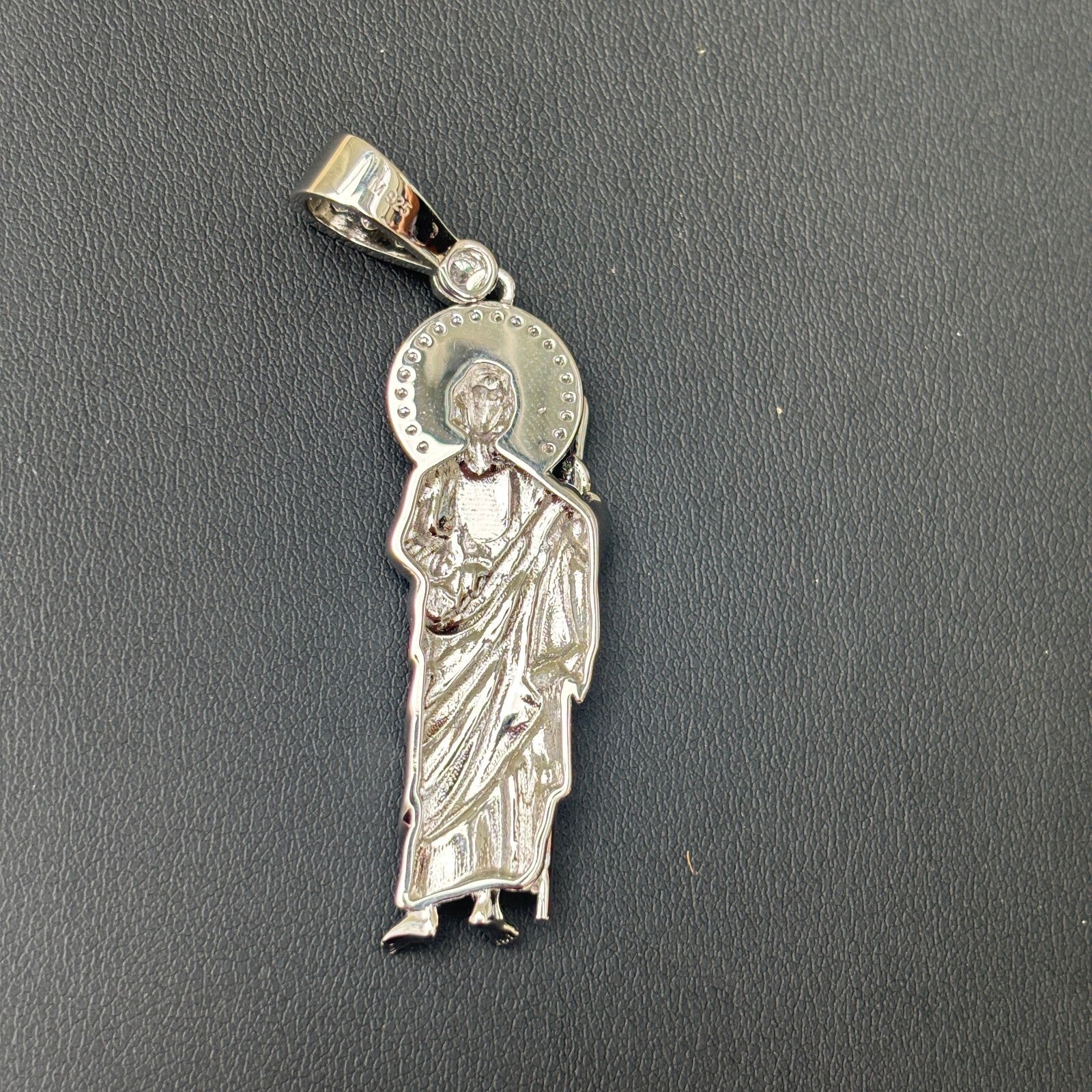 925 Sterling Silver St Jude Tadeo Pendant With Moissanite