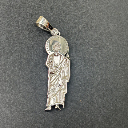 925 Sterling Silver St Jude Tadeo Pendant With Moissanite