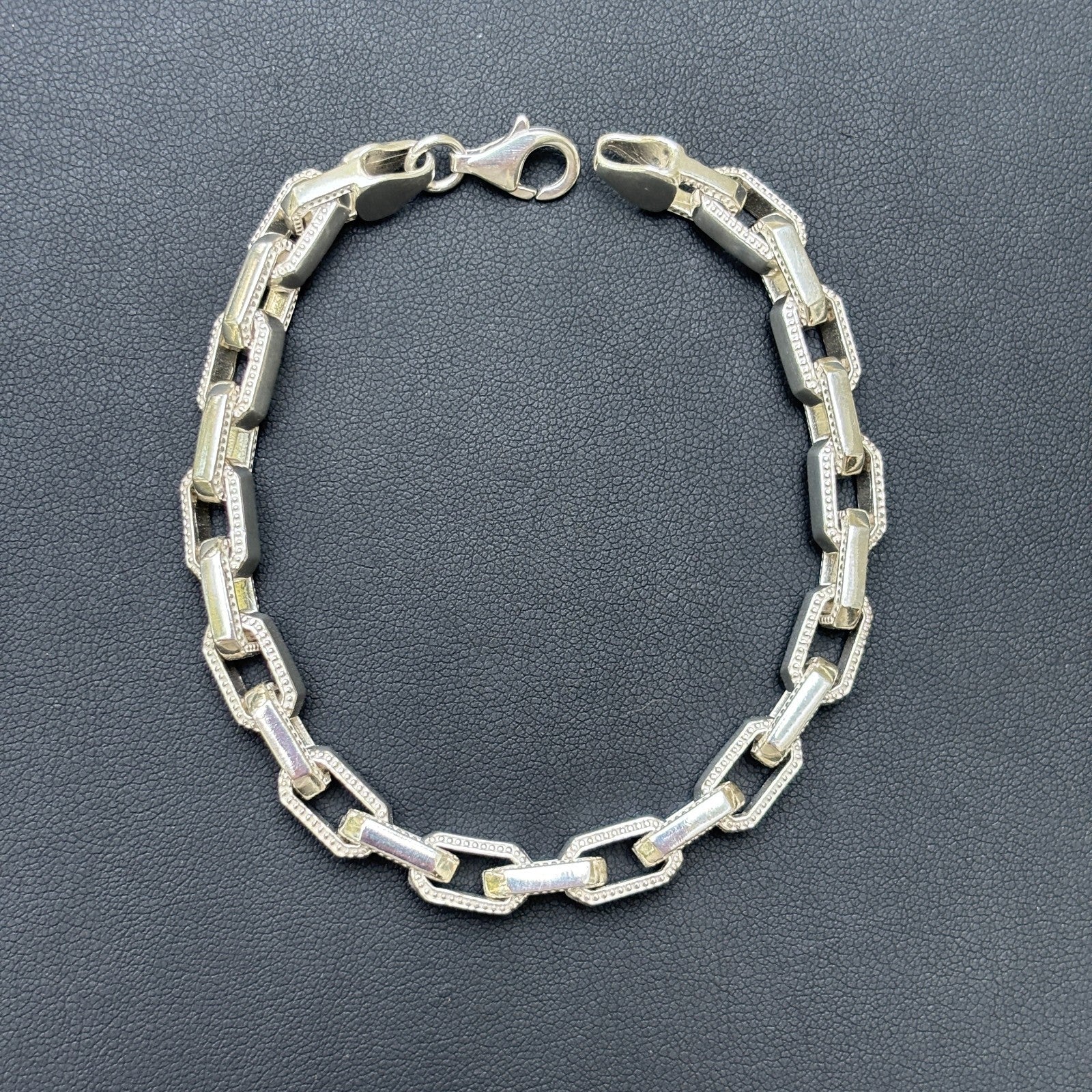 925 Sterling Silver 7mm Fancy Hermes Rolo Link Bracelet
