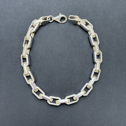 925 Sterling Silver 7mm Fancy Hermes Rolo Link Bracelet
