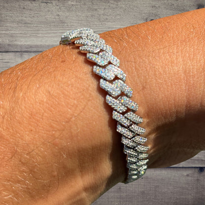 925 Sterling Silver 8mm Moissanite Cuban Prong Bracelet