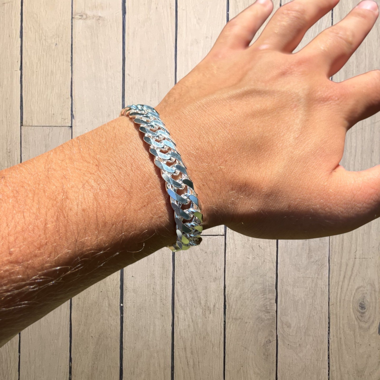 925 Sterling Silver 12mm Double Curb Bracelet