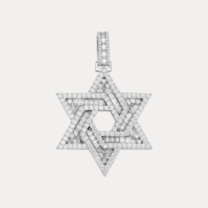 925 Sterling Silver Baguette Moissanite Star Of David Pendant - Small