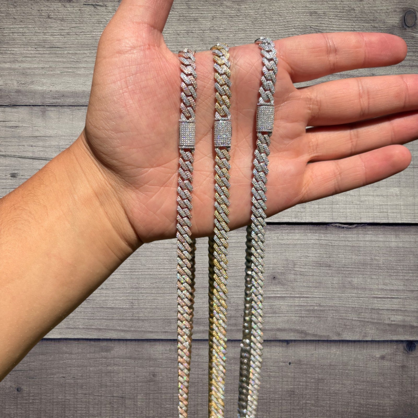 925 Sterling Silver 8mm Moissanite Miami Cuban Prong Chain Necklace