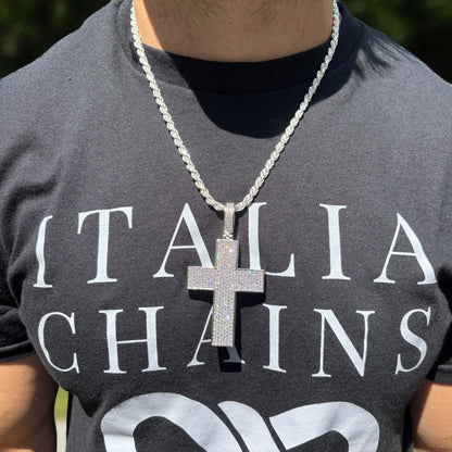 925 Sterling Silver 3D Cross Pendant With Moissanite - Large