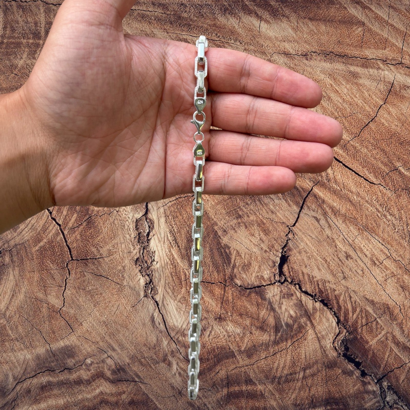 925 Sterling Silver 7mm Fancy Hermes Rolo Link Chain