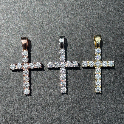 925 Sterling Silver Tennis Cross Pendant With Moissanite - Large