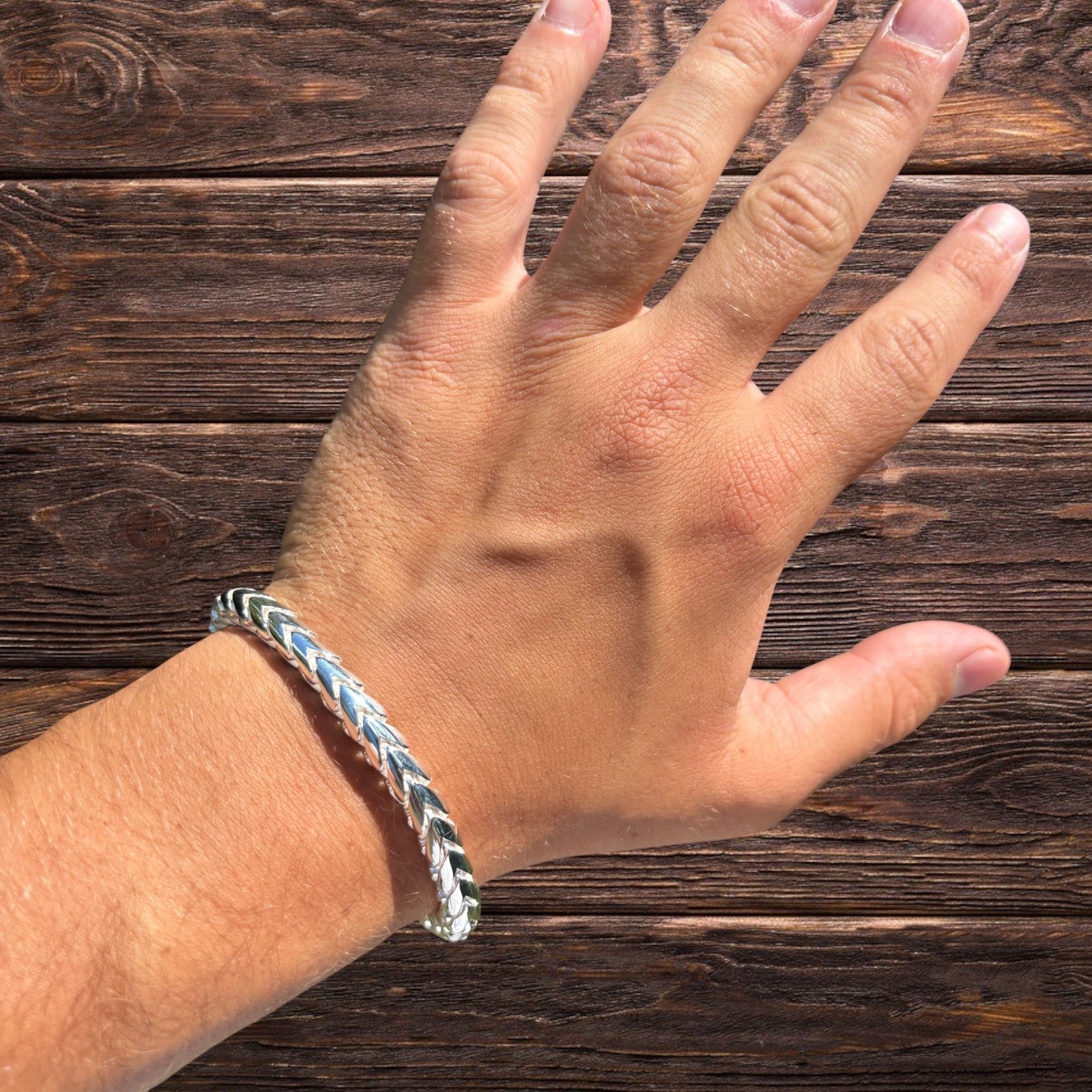 925 Sterling Silver 7mm Rounded Franco Bracelet W. Box Clasp