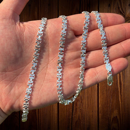 925 Sterling Silver 5mm Flat Byzantine Chain Necklace