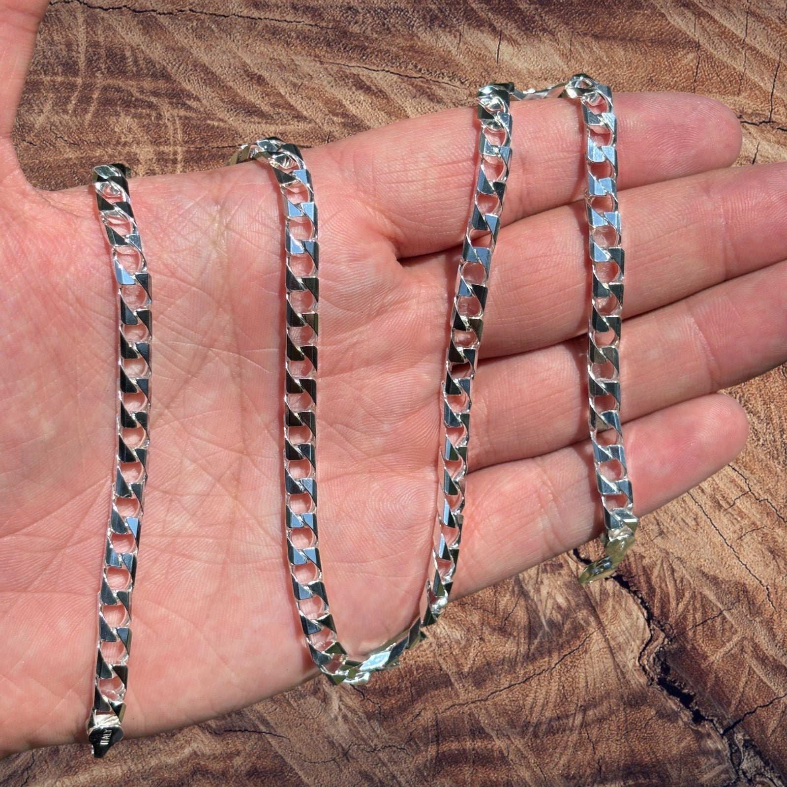 925 Sterling Silver 6mm Square Curb Chain Necklace