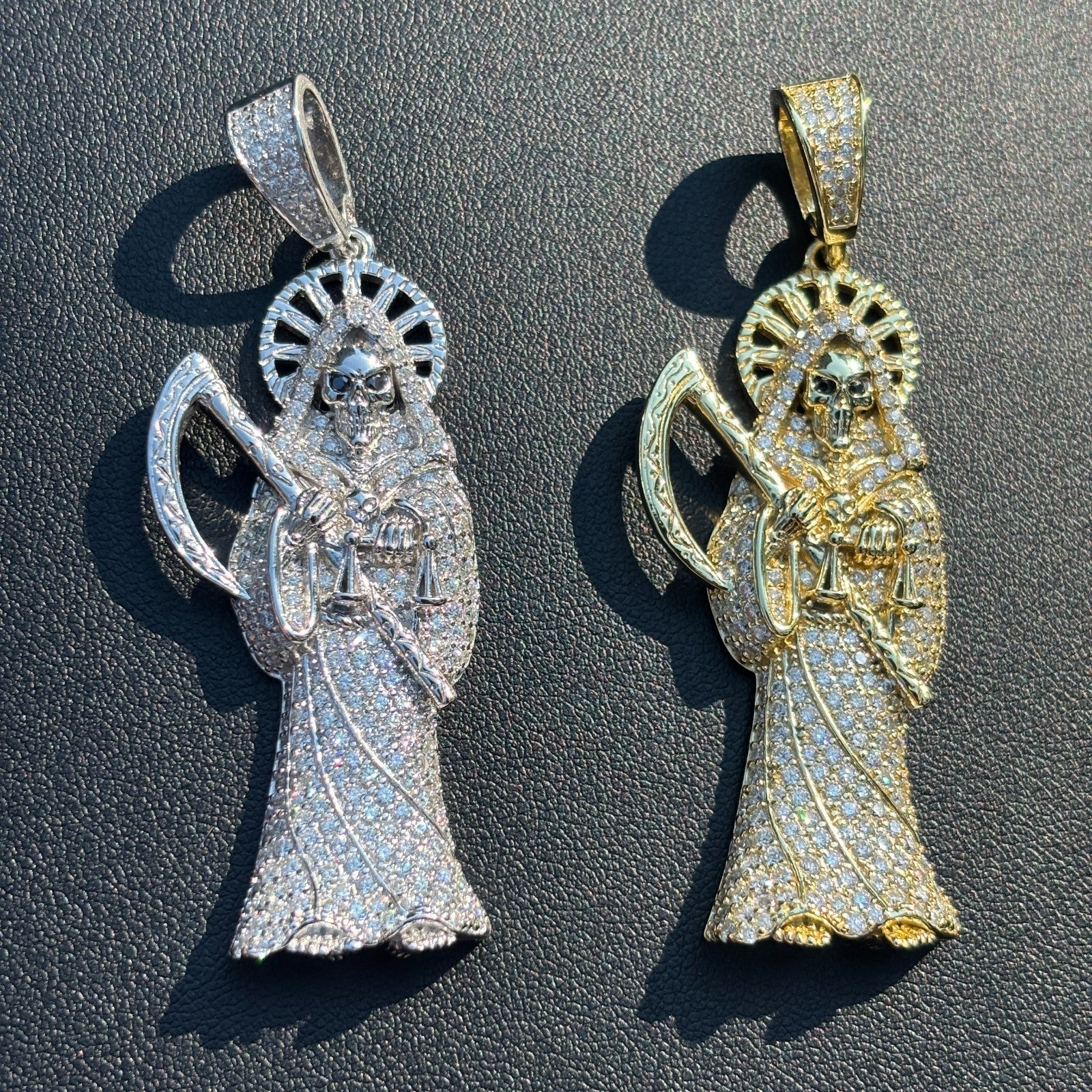 925 Sterling Silver Grim Reaper Pendant With Moissanite