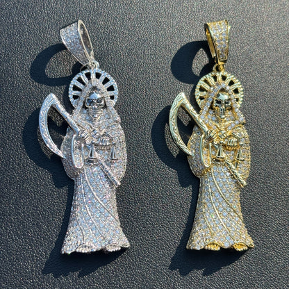 925 Sterling Silver Grim Reaper Pendant With Moissanite